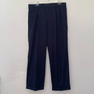 Dockers Iron Free Khaki Navy Blue Chino Pants Men 34 x 30 Pleat Cuff Classic Fit